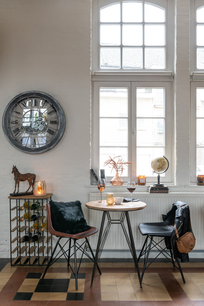 Stoel Loft Leer/Metaal Donkerbruin/Zwart