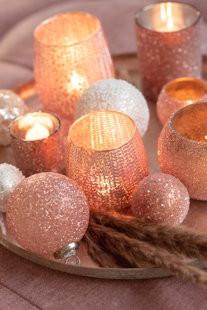 Kerstbal Parelglas Roze Klein
