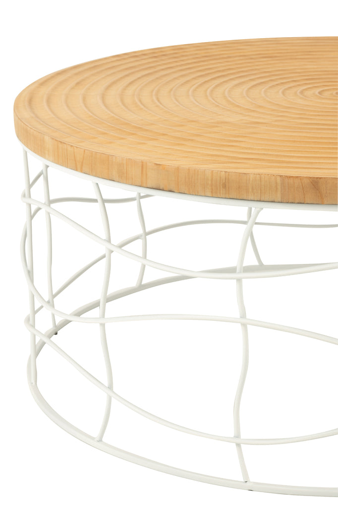 Koffietafel met snijwerk van ijzer/dennenhout natuurlijk/wit.