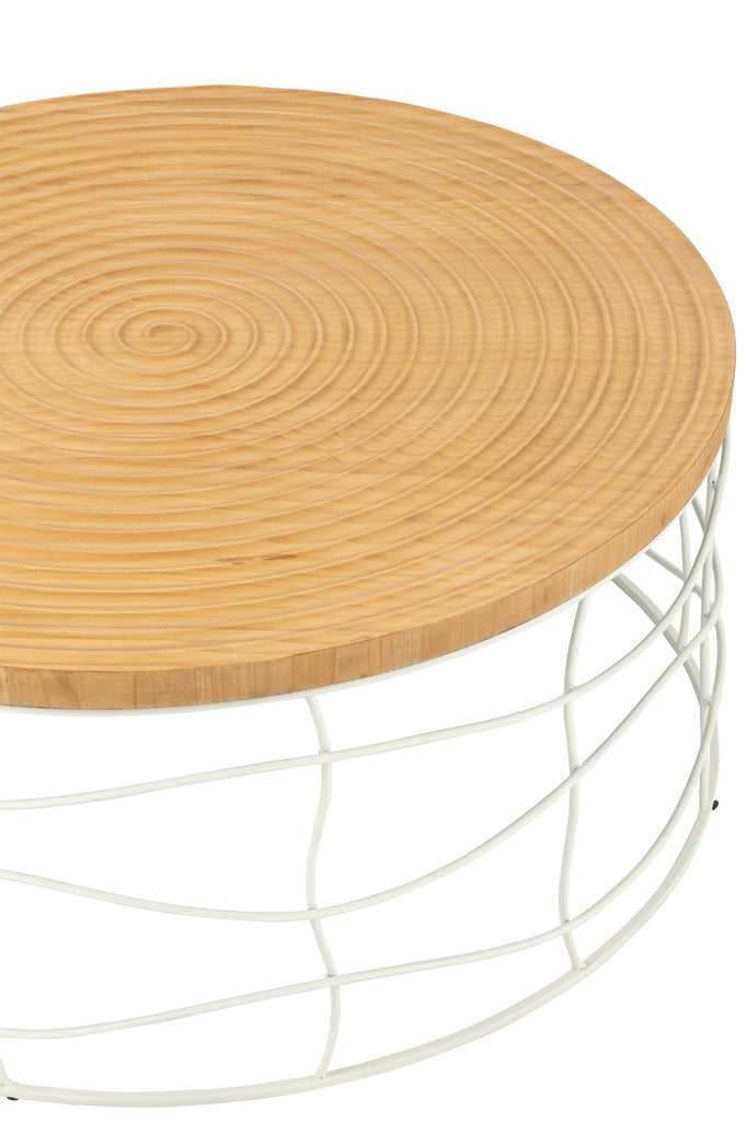 Koffietafel met snijwerk van ijzer/dennenhout natuurlijk/wit.