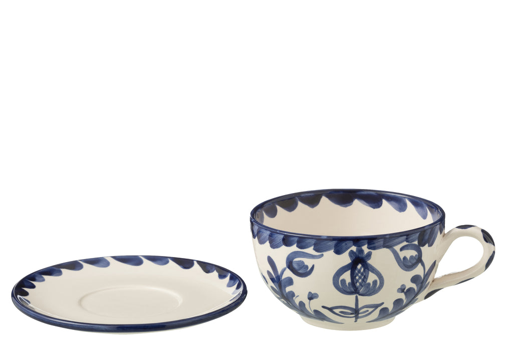 Kop en schotel Granada Keramiek Wit/Cobaltblauw