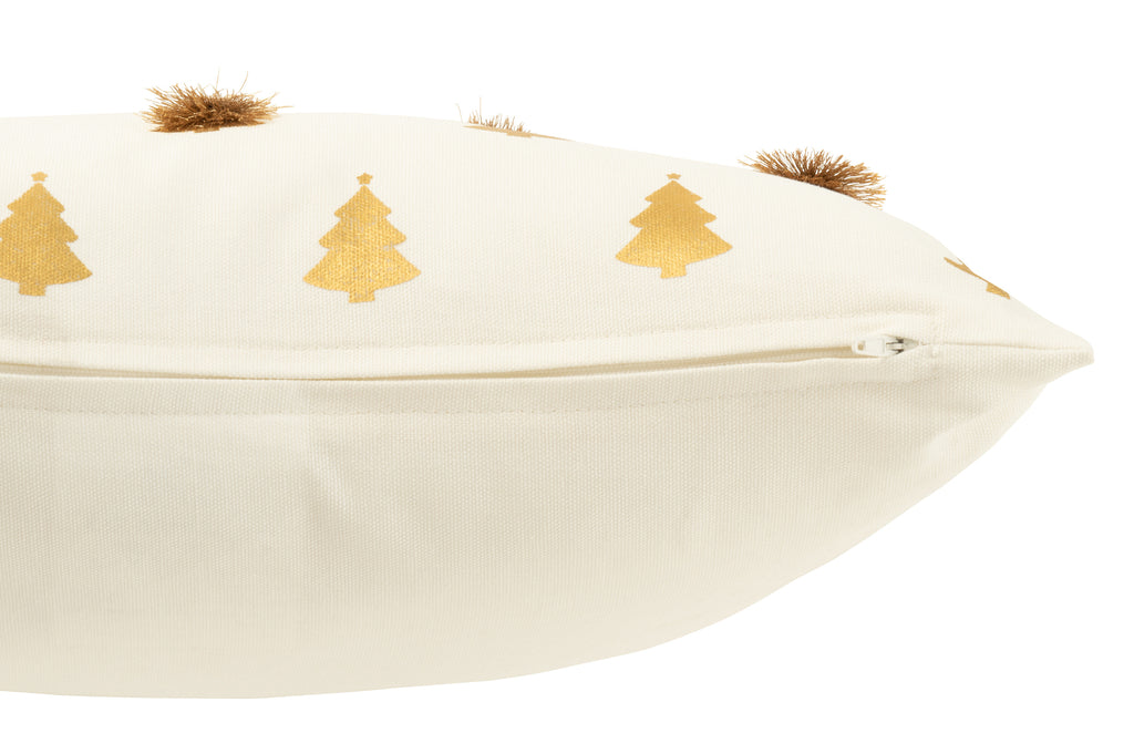 J-Line Kussen Kerstbomen Kwastjes Katoen Wit/Goud