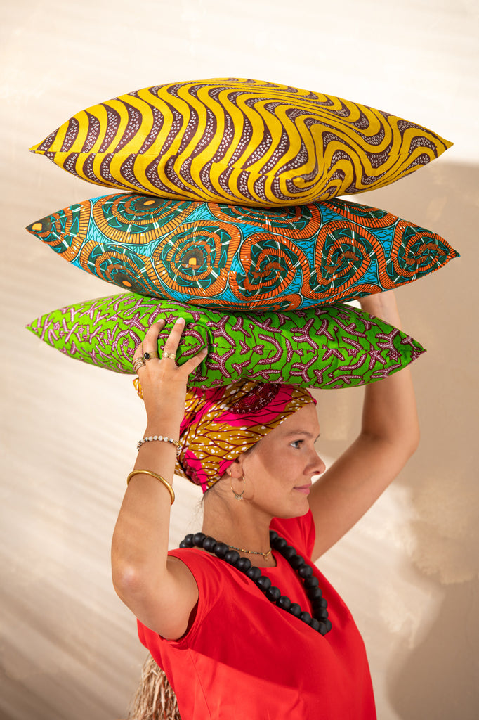 Kussen met patroon Bochten/Ronden Stoffenmix Assortiment van 2