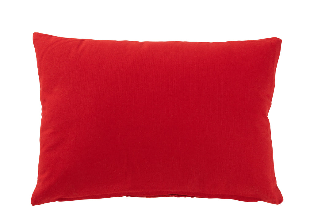 J-Line Kussen Rechthoek Kerstbomen Textuur Fluweel Rood/Wit