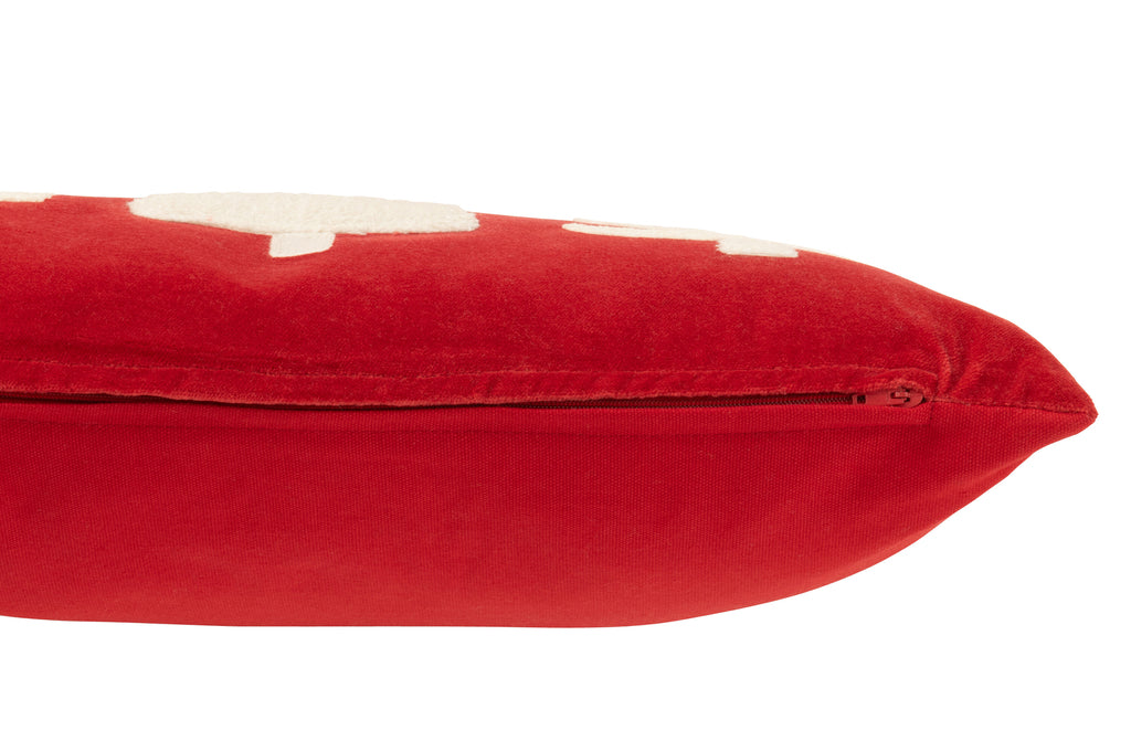 J-Line Kussen Rechthoek Kerstbomen Textuur Fluweel Rood/Wit