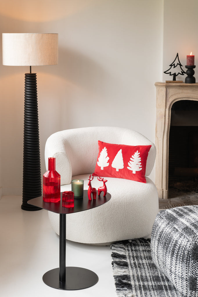 J-Line Kussen Rechthoek Kerstbomen Textuur Fluweel Rood/Wit