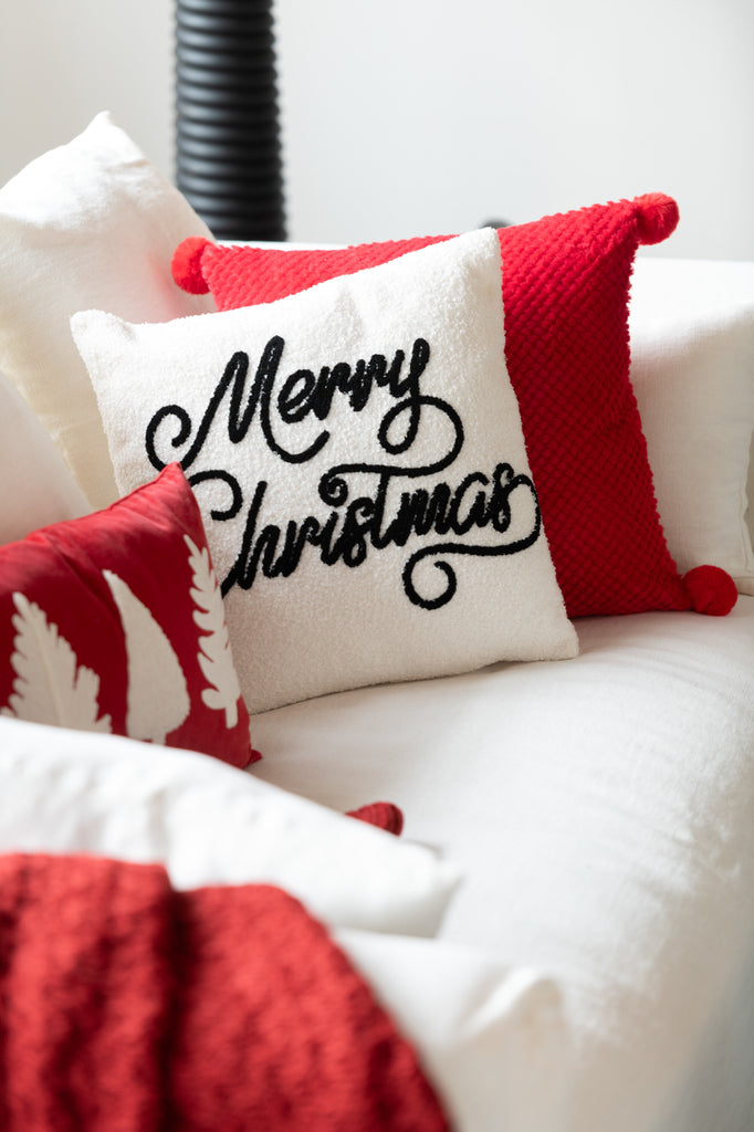 J-Line Kussen Rechthoek Kerstbomen Textuur Fluweel Rood/Wit