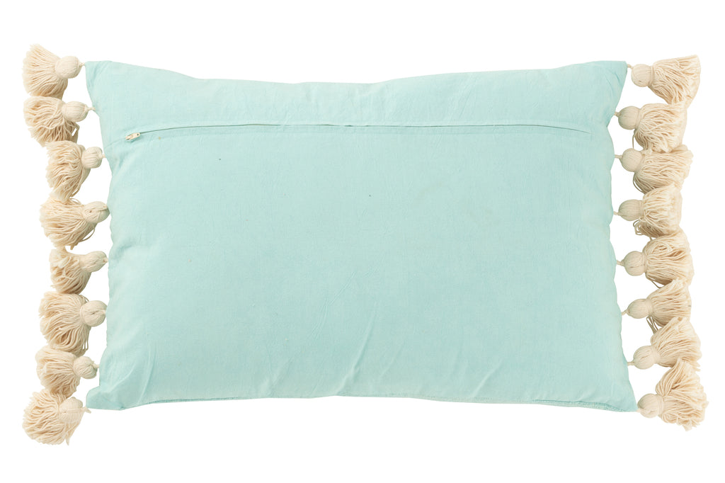 Kussen Rechthoek+Kwastjes Katoen/Polyester Cyaan Blauw