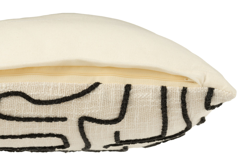 Cushion Square Lines/Curves Cotton White/Black