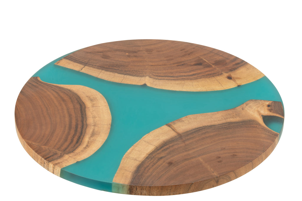 Snijplank Rond Acacia Hout/Hars Naturel/Blauw