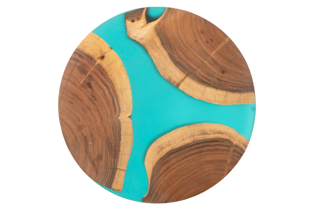 Snijplank Rond Acacia Hout/Hars Naturel/Blauw