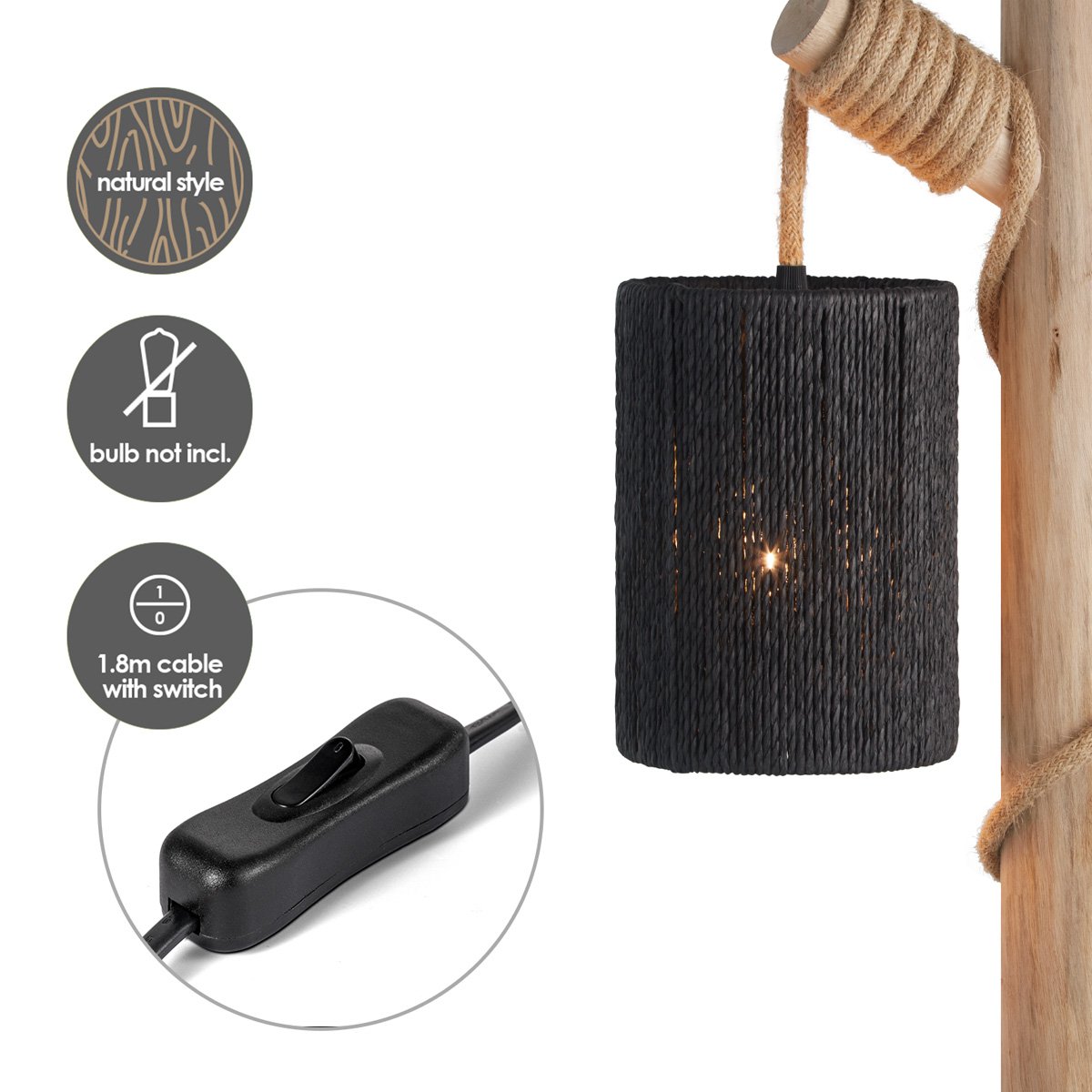 Landelijke tafellamp Maritime - bedlampje - Zwart Touw