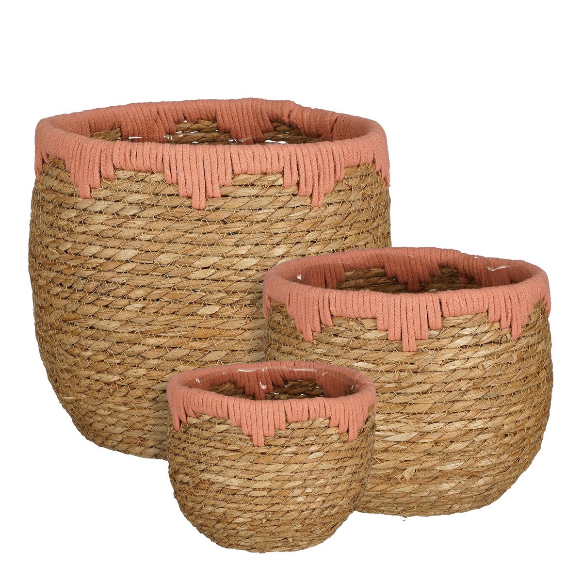 Jorck Plantenmand - Set van 3 - H24 x Ø26 cm - Zeegras - Roze, Bruin