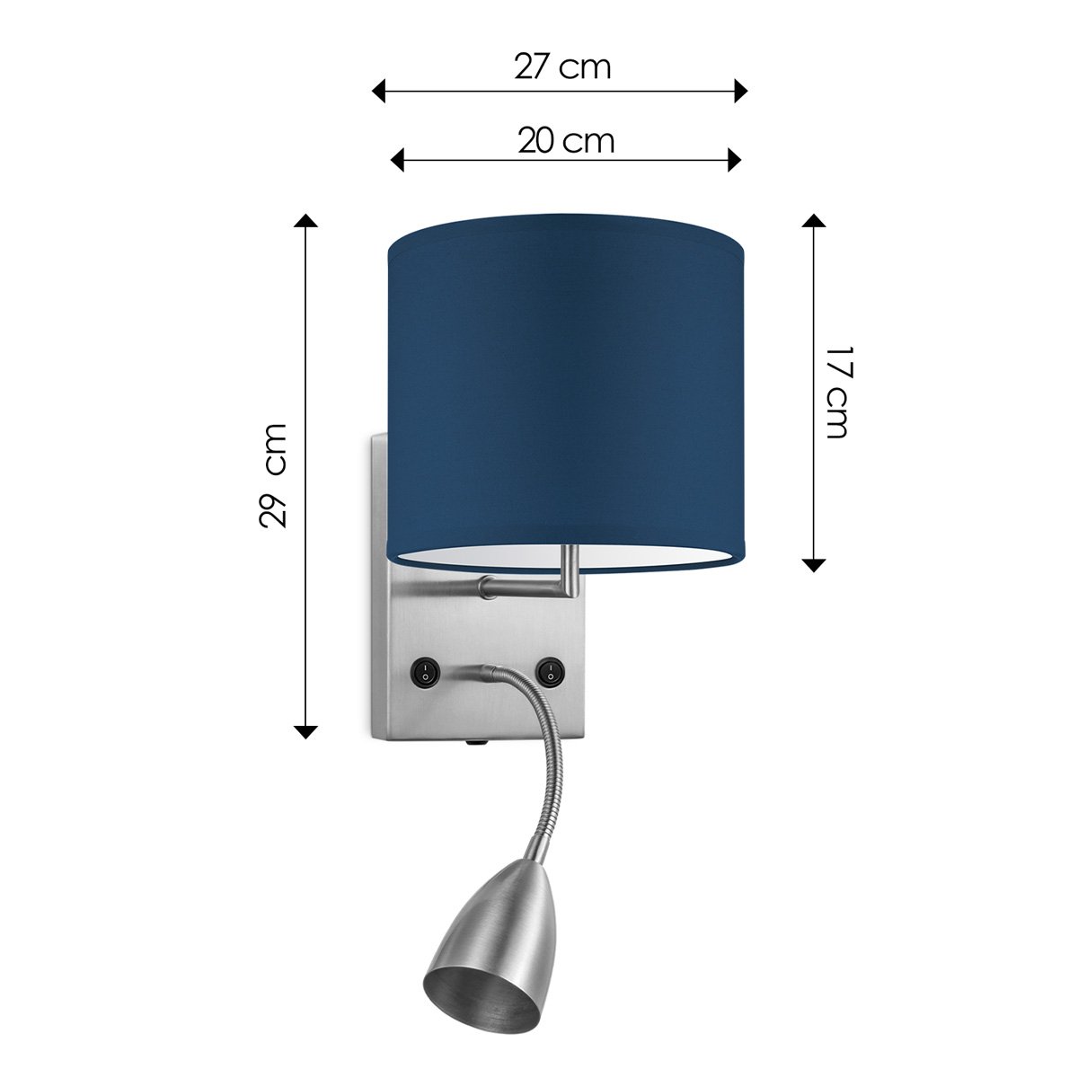 Wandlamp - Read, LED Leeslamp, E27, donkerblauw 20cm