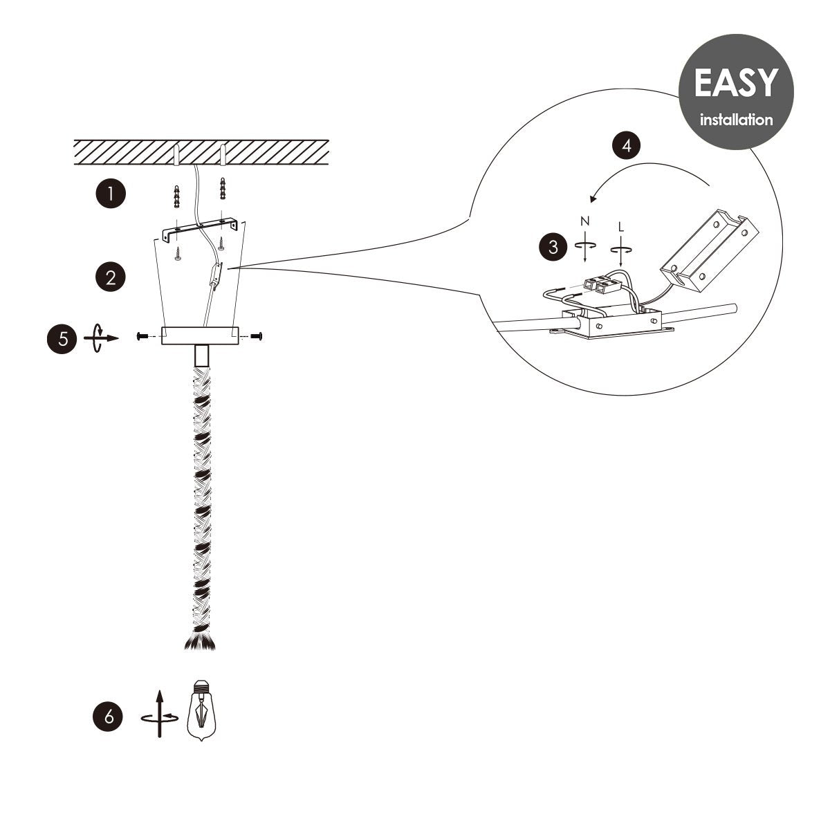 hanglamp zwart Leonardo - G125 - dimbaar E27 helder
