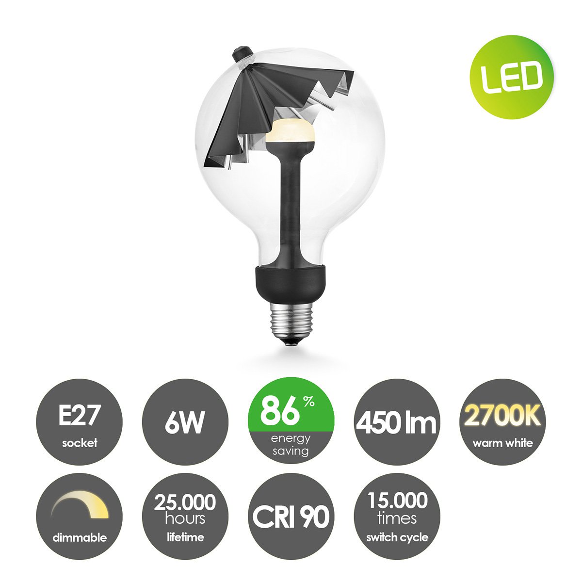 dimbare LED lamp Umbrella zwart-zilver E27 5W 400Lm