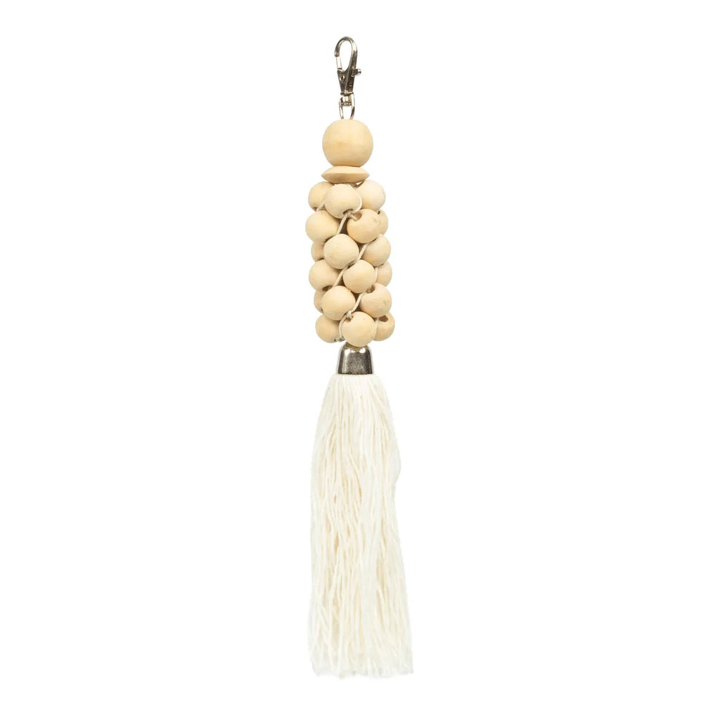 De Wooden Beads Sleutelhanger - Naturel Wit