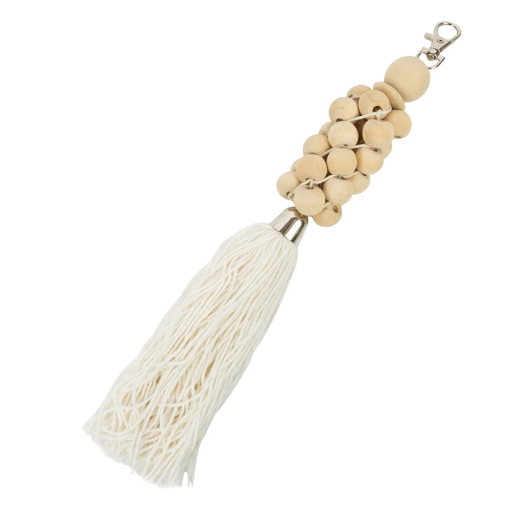 De Wooden Beads Sleutelhanger - Naturel Wit