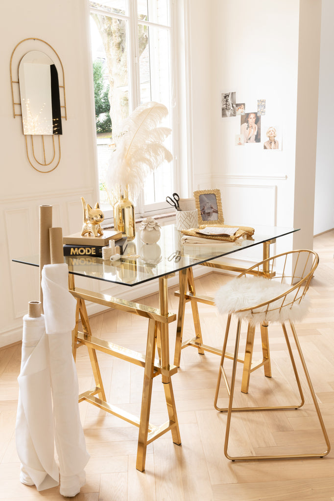 Bureau Verstelbaar Roestvrij Staal/Glas Goud/Transparant