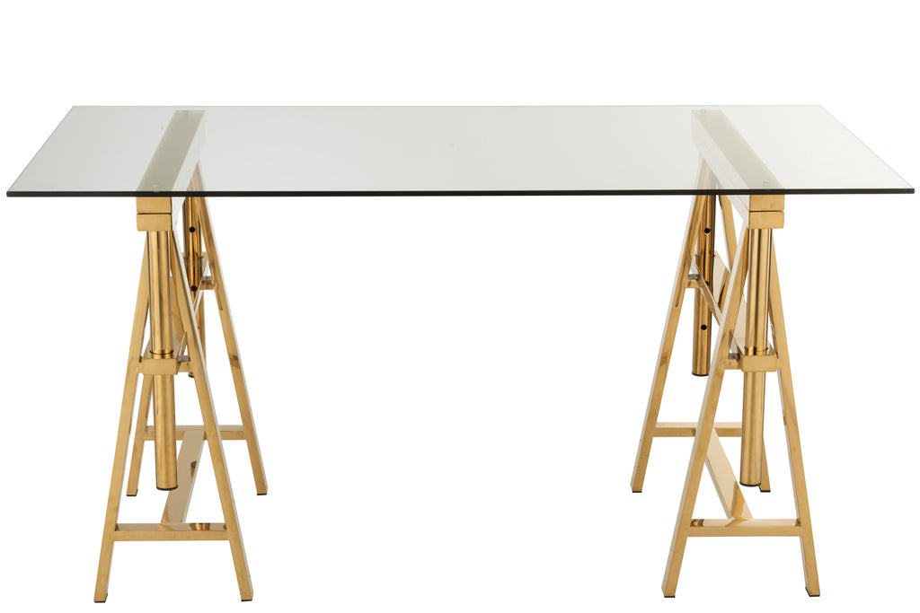 Bureau Verstelbaar Roestvrij Staal/Glas Goud/Transparant