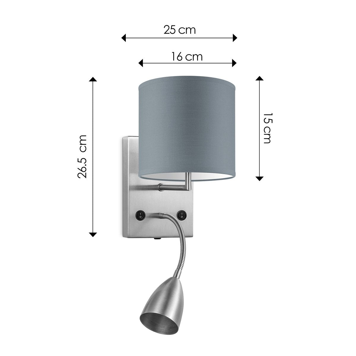Wandlamp - Read, LED Leeslamp, E27, grijs 16cm
