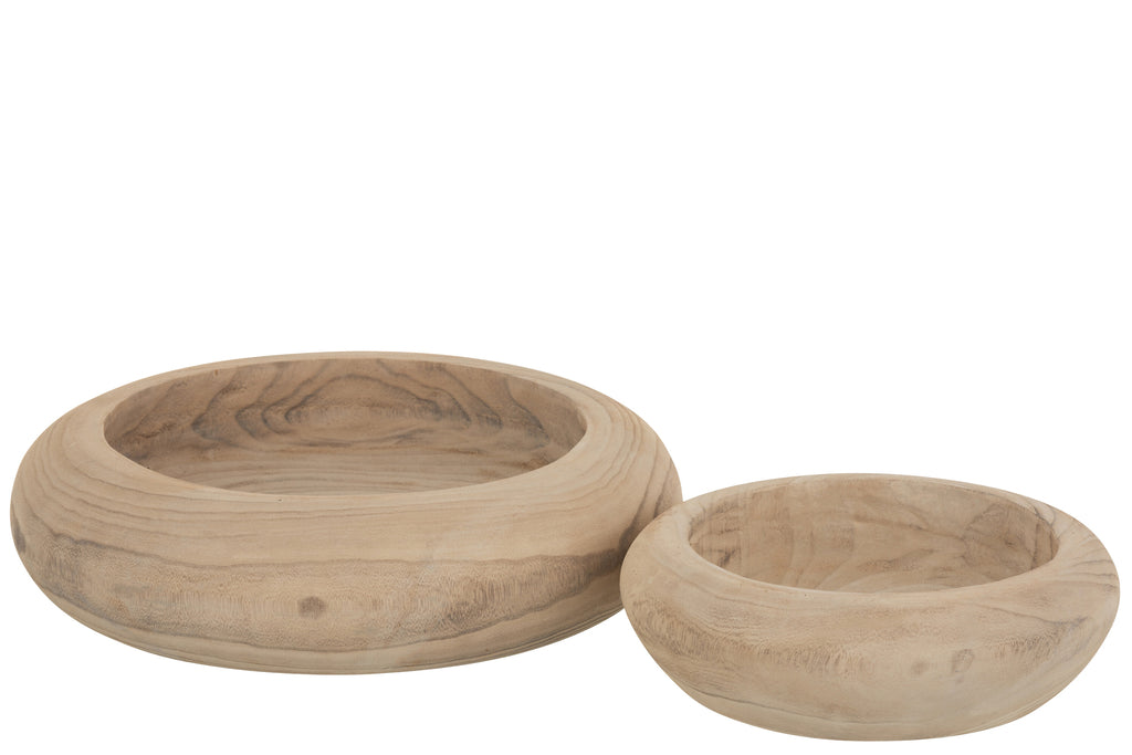 Schotel Ronde Paulownia Hout Wit Gewassen Groot
