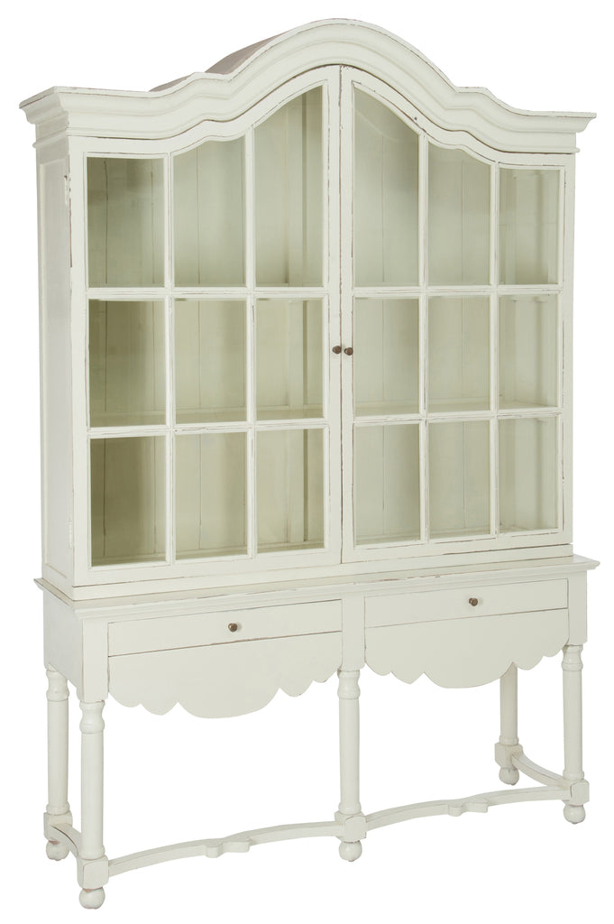 Toonkast 2 planken 2 laden Hout/Glas Crème 170x48x238cm