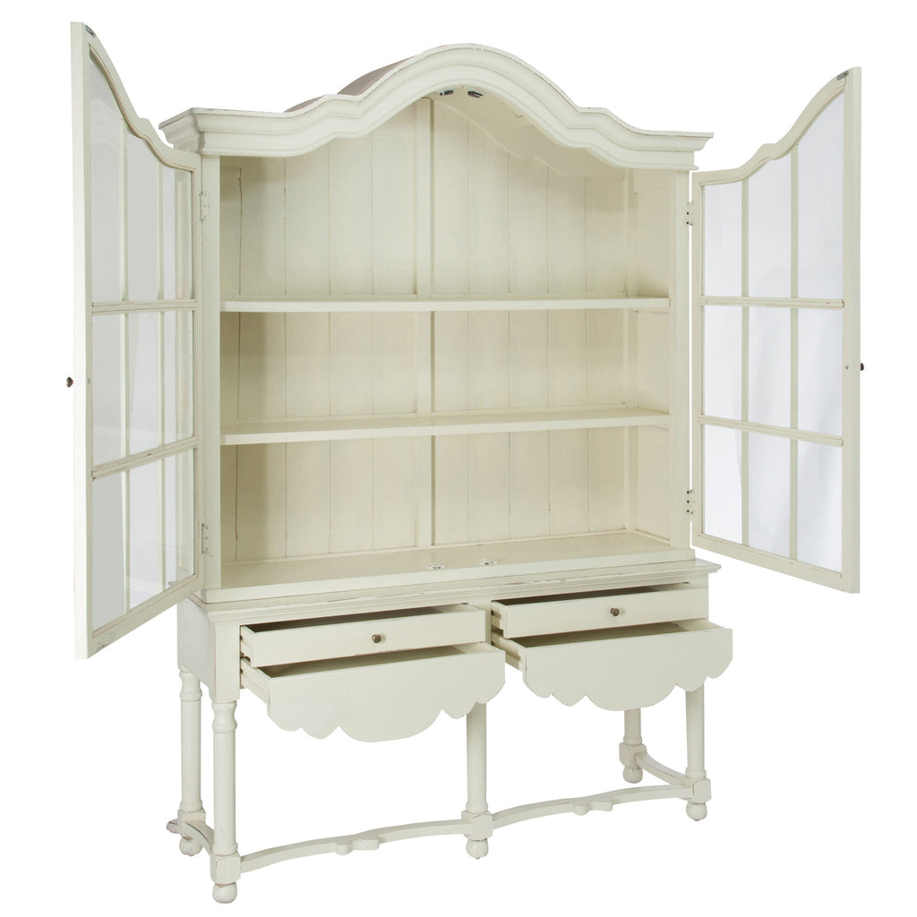 Toonkast 2 planken 2 laden Hout/Glas Crème 170x48x238cm