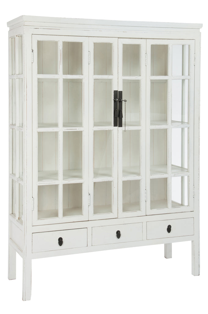 Toonkast 3 planken 3 laden Hout/Glas Wit 130X45x175cm