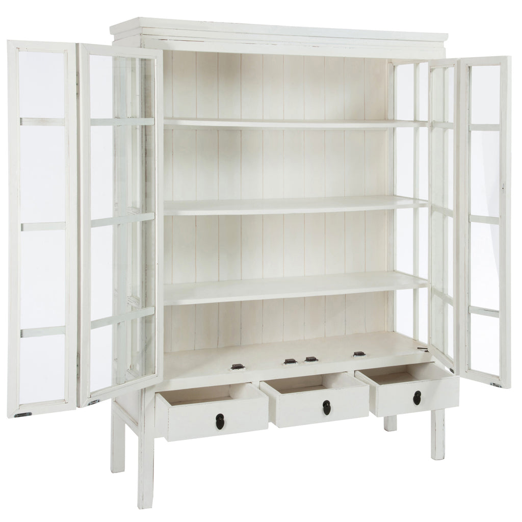 Toonkast 3 planken 3 laden Hout/Glas Wit 130X45x175cm