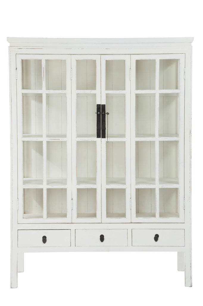 Toonkast 3 planken 3 laden Hout/Glas Wit 130X45x175cm