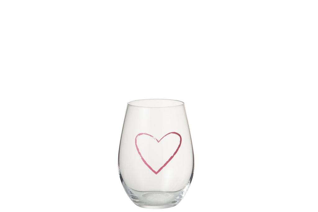 J-Line Drinkglas Hart Ronde Glas Transparant/Roze