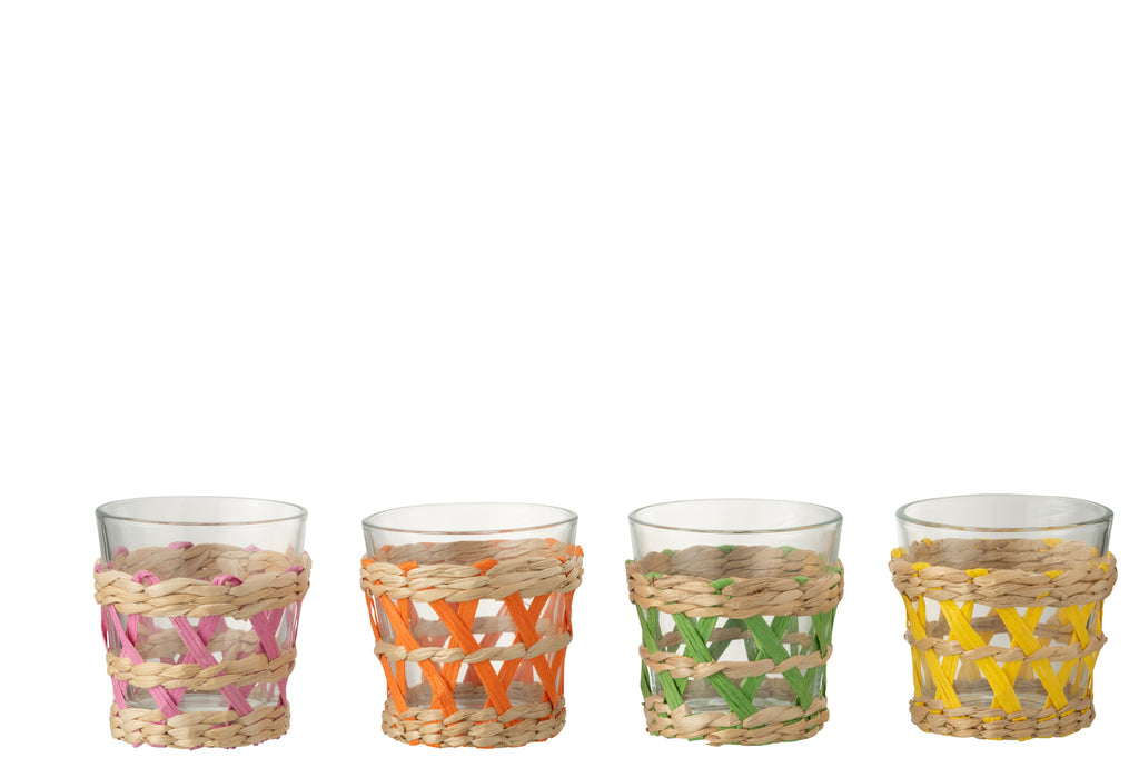 J-Line Drinkglas Geweven Glas Mix Kleine Assortiment Van 4