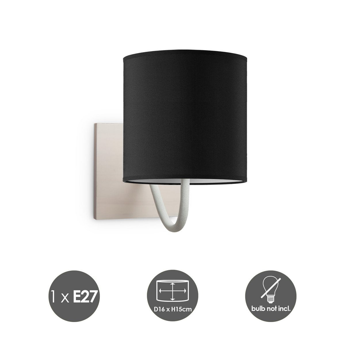 Wandlamp - Beach E27 Lampenkap zwart 16cm