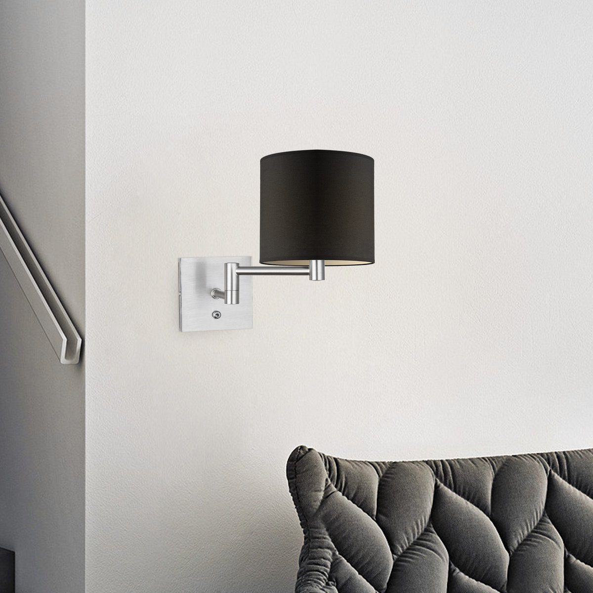 Wandlamp - Swing, E27, zwart Lampenkap 20x17cm