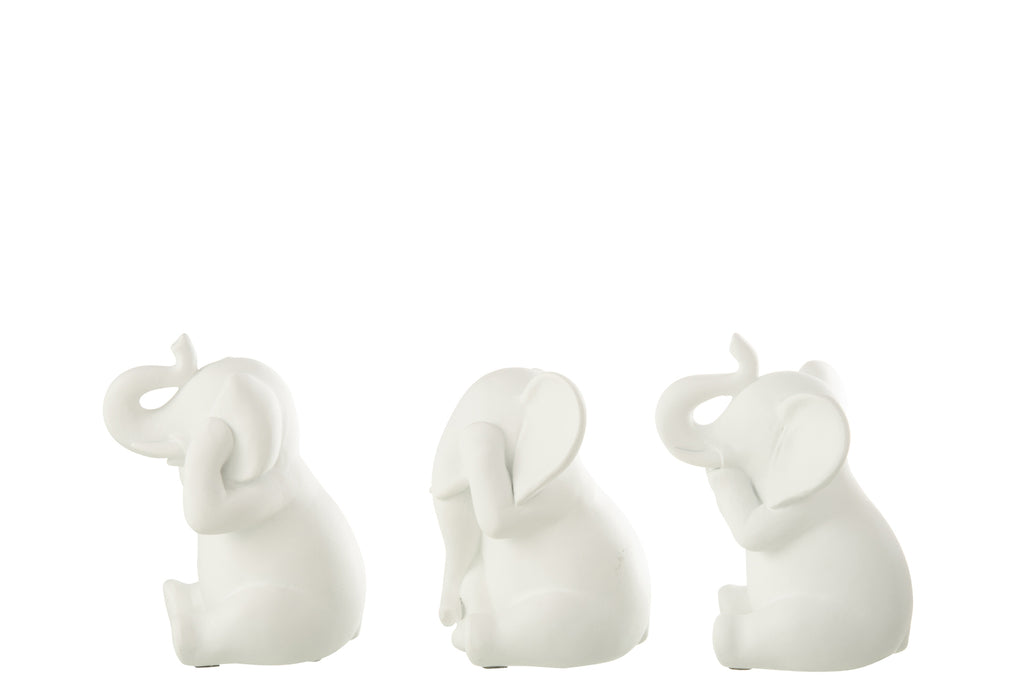 Olifant Zie/Hoor/Spreek Polyresin Wit Assortiment van 3
