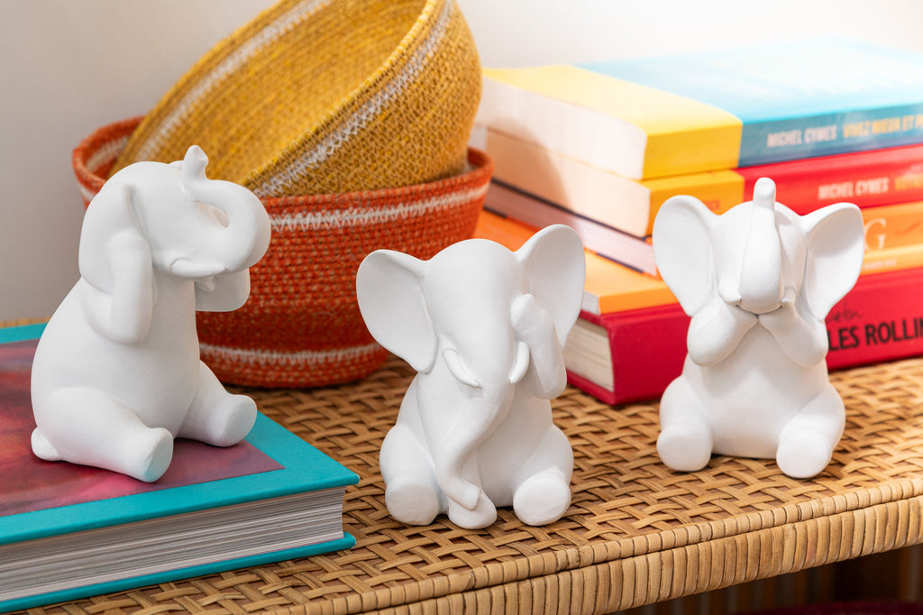 Olifant Zie/Hoor/Spreek Polyresin Wit Assortiment van 3