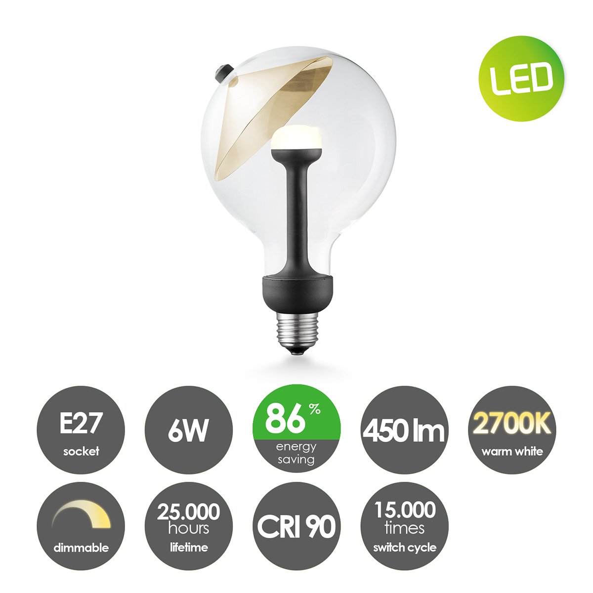 dimbare LED lamp Cone goud G120 E27 5W 400Lm