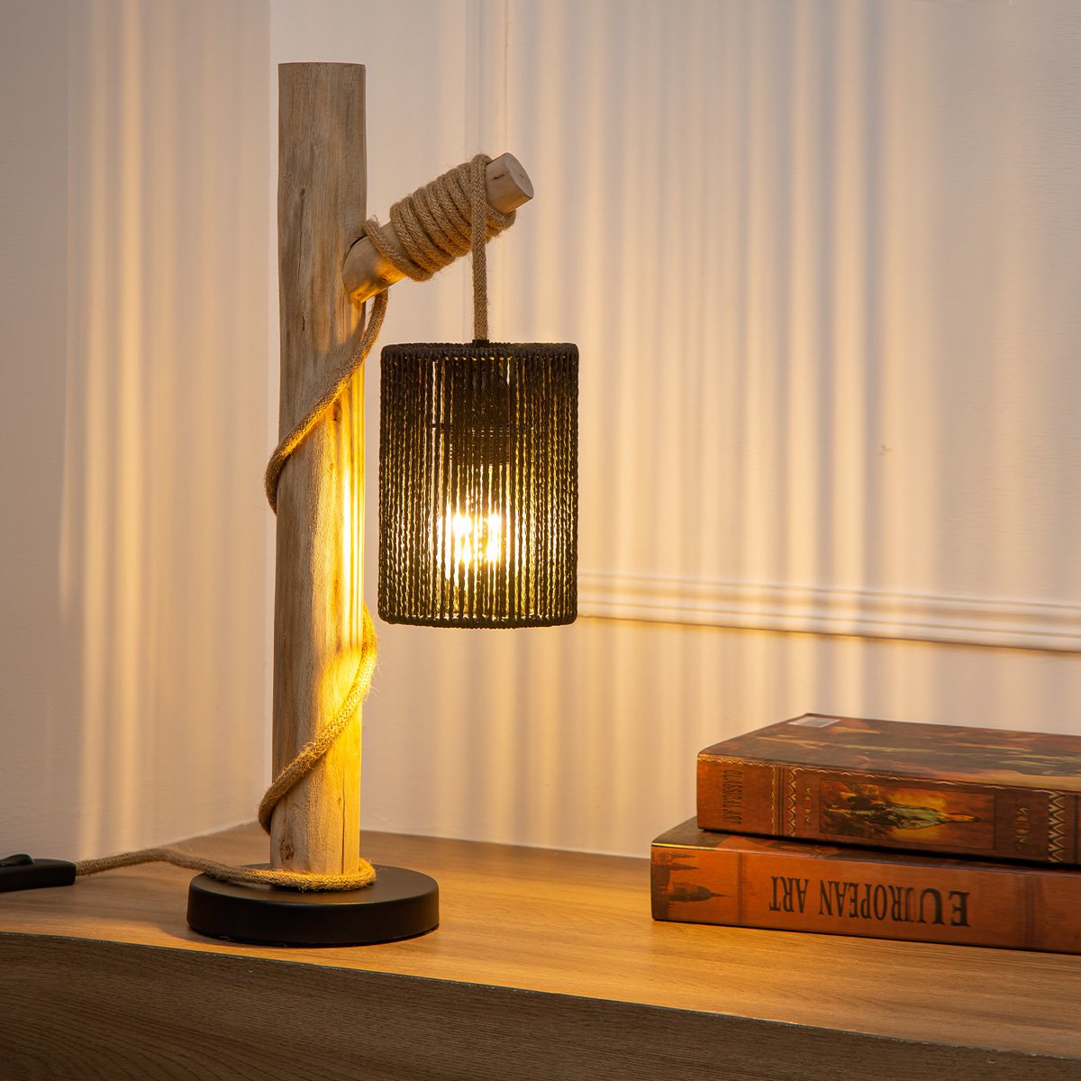 Landelijke tafellamp Maritime - bedlampje - Zwart Touw
