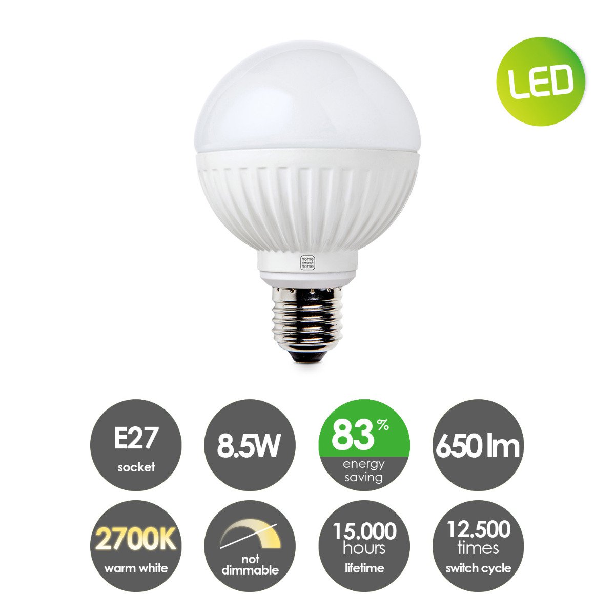 LED Globe G80 E27 8W 650Lm Warm Wit Licht