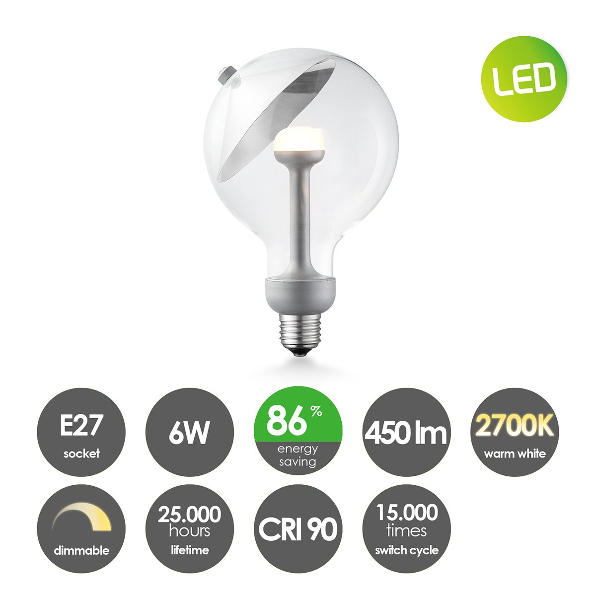 dimbare LED lamp Cone zilver G120 E27 5W 400Lm
