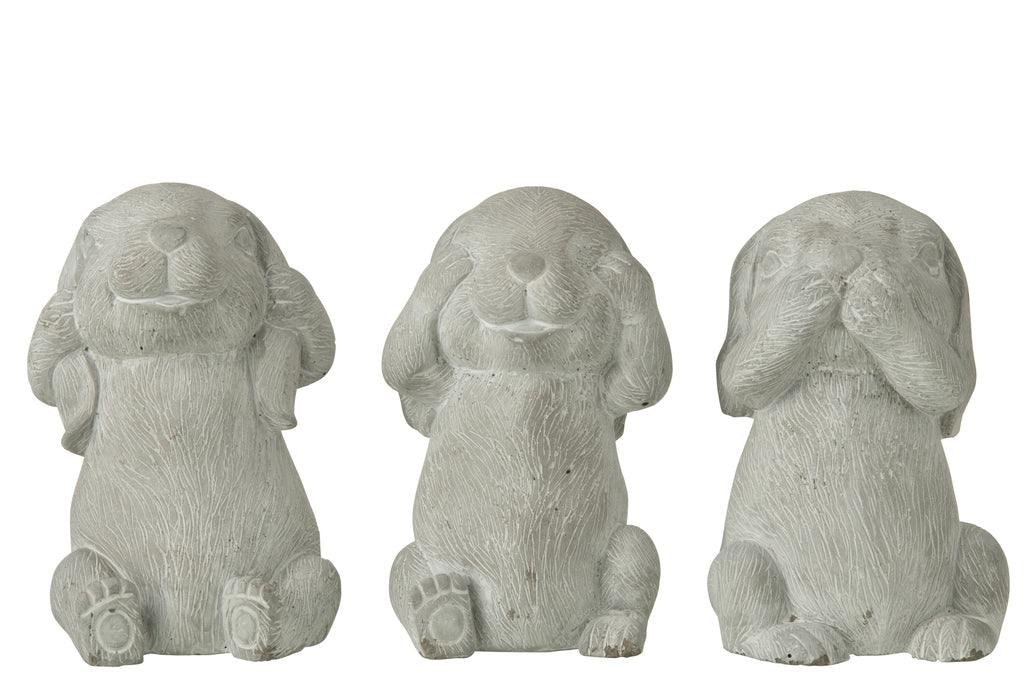 Figurine Rabbit Cement Grey Assortment Of 3