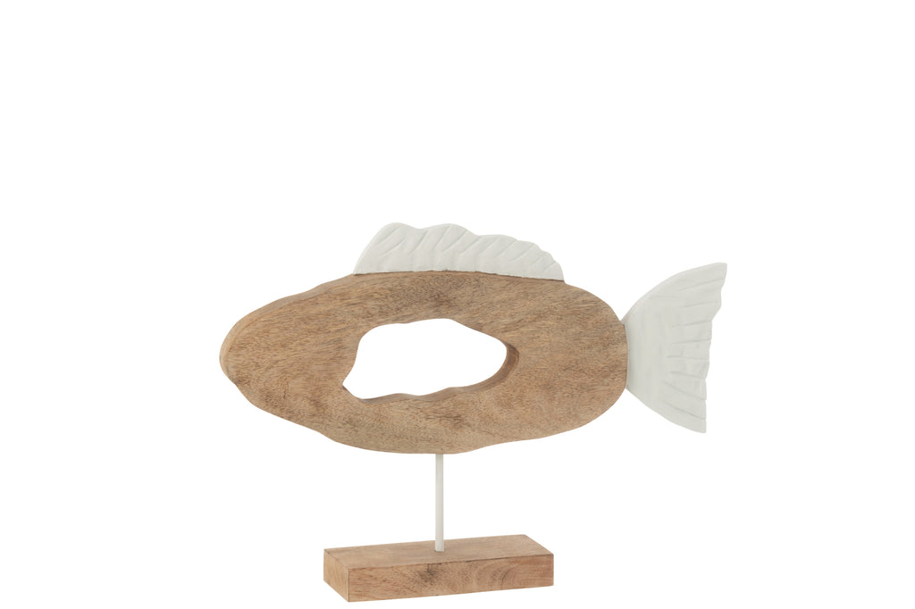 Fish Oval On Stand Mango Wood White/Natural