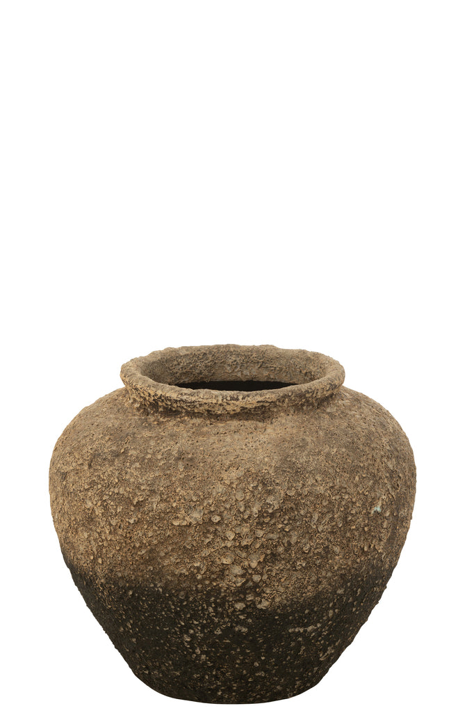 Bloempot Antiek Rond Cement Bruin/Zwart