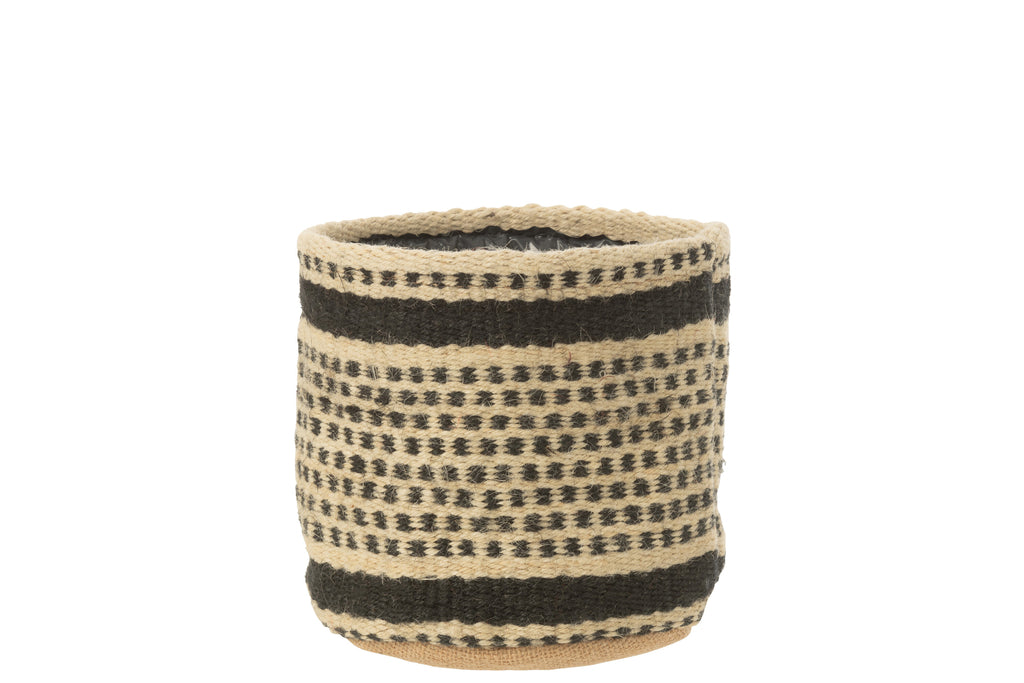 Bloempot/Mand Strepen/Stippen Jute/Plastic Ecru/Zwart Medium