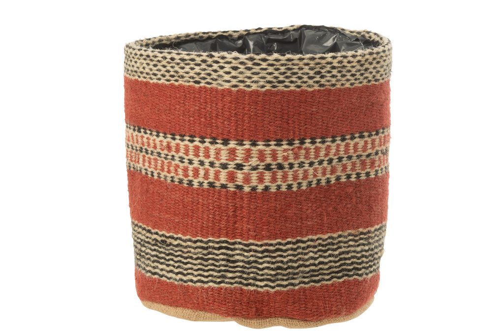 Bloempot/Mand Strepen/Stippen Jute/Plastic Mix Groot
