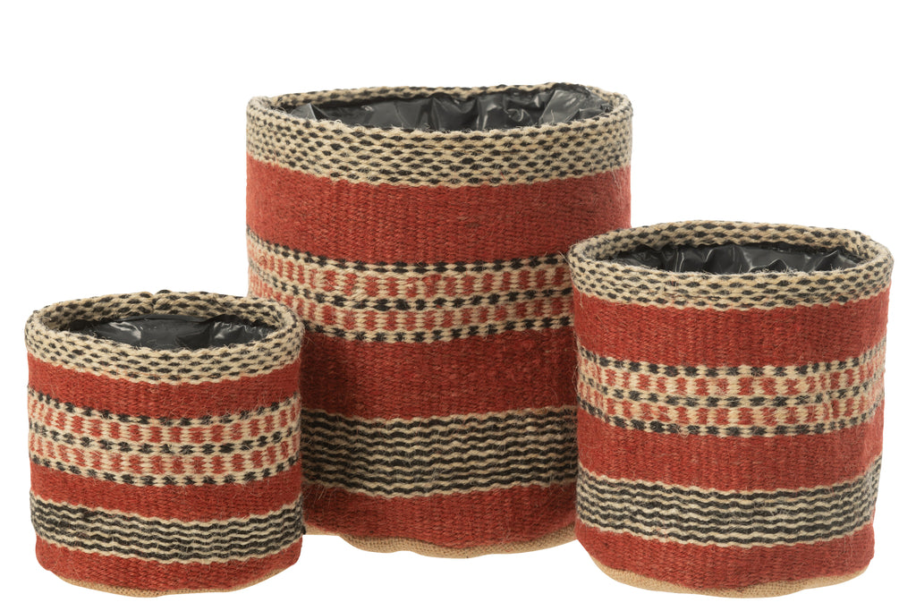 Bloempot/Mand Strepen/Stippen Jute/Plastic Mix Groot