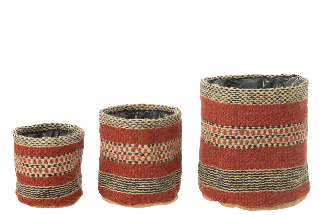 Bloempot/Mand Strepen/Stippen Jute/Plastic Mix Groot