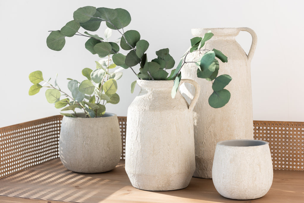 Bloempot Punt Ruwe Keramiek Grijs Middelgroot