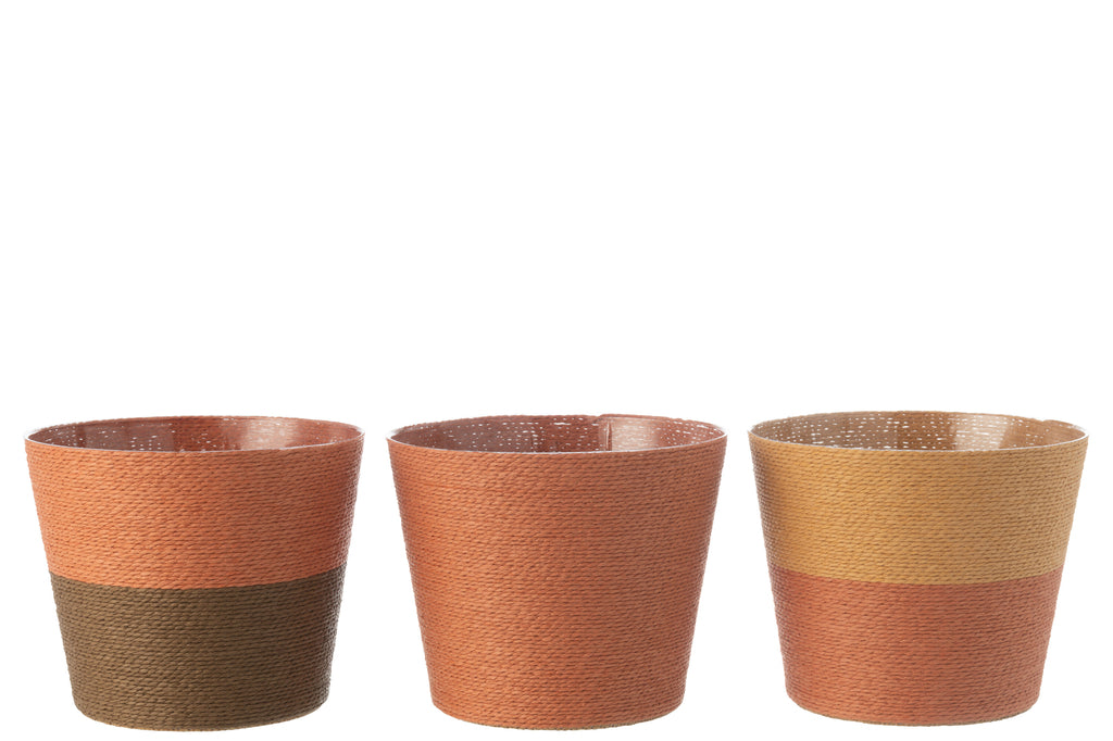 Stijlvolle Bloempot Touwtjes Papier/Pet Terracotta/Oker/Bruin Extra Large, set van 3